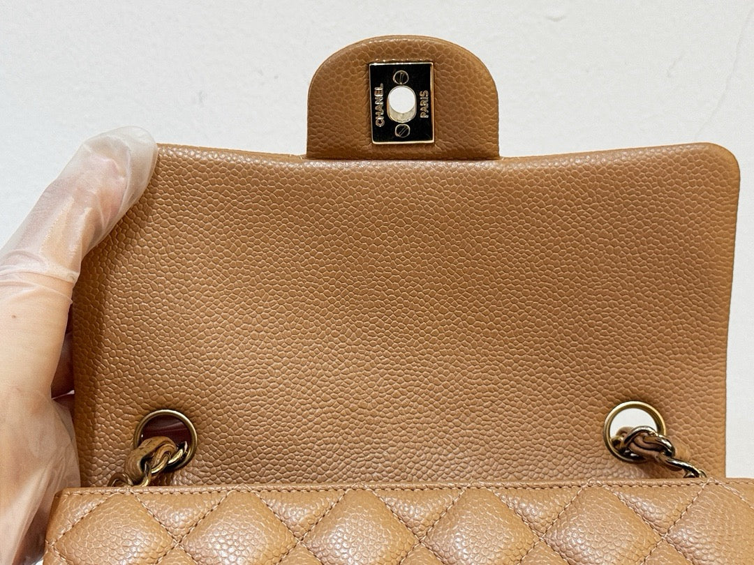 Chanel Classic Mini Rectangular Caviar Dark Beige Bag GHW 2598 holo