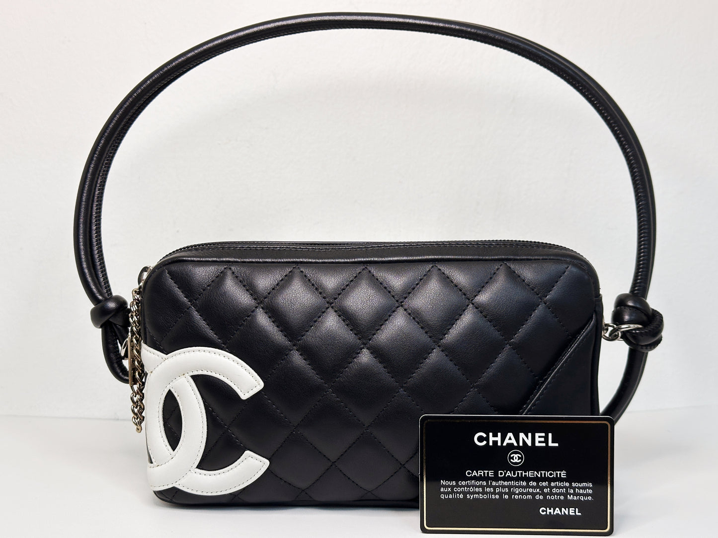 Chanel Calfskin Quilted Cambon Pochette Black White 922 holo card