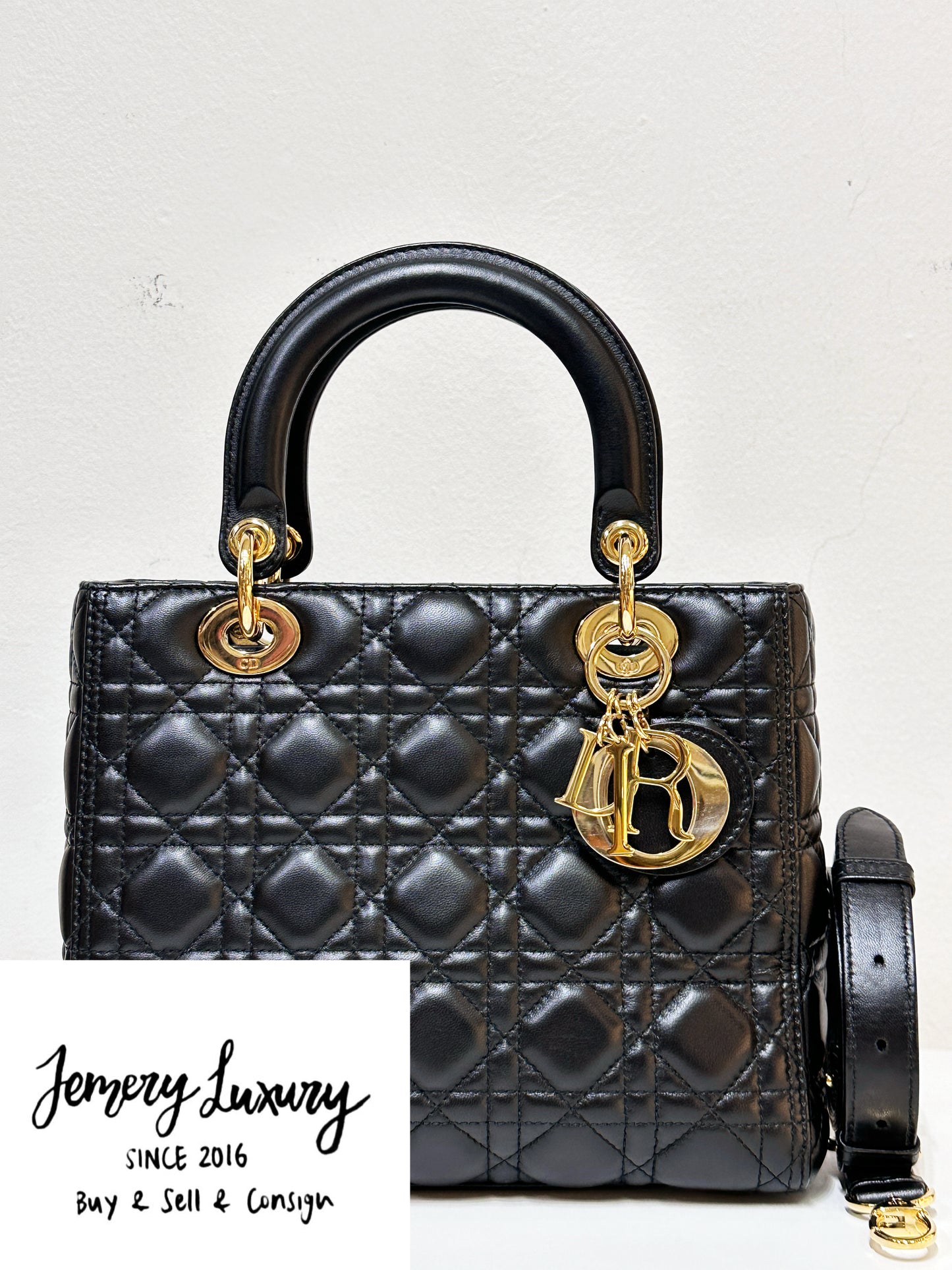 Christian Dior Medium Cannage Lambskin Lady Dior Bag Black GHW