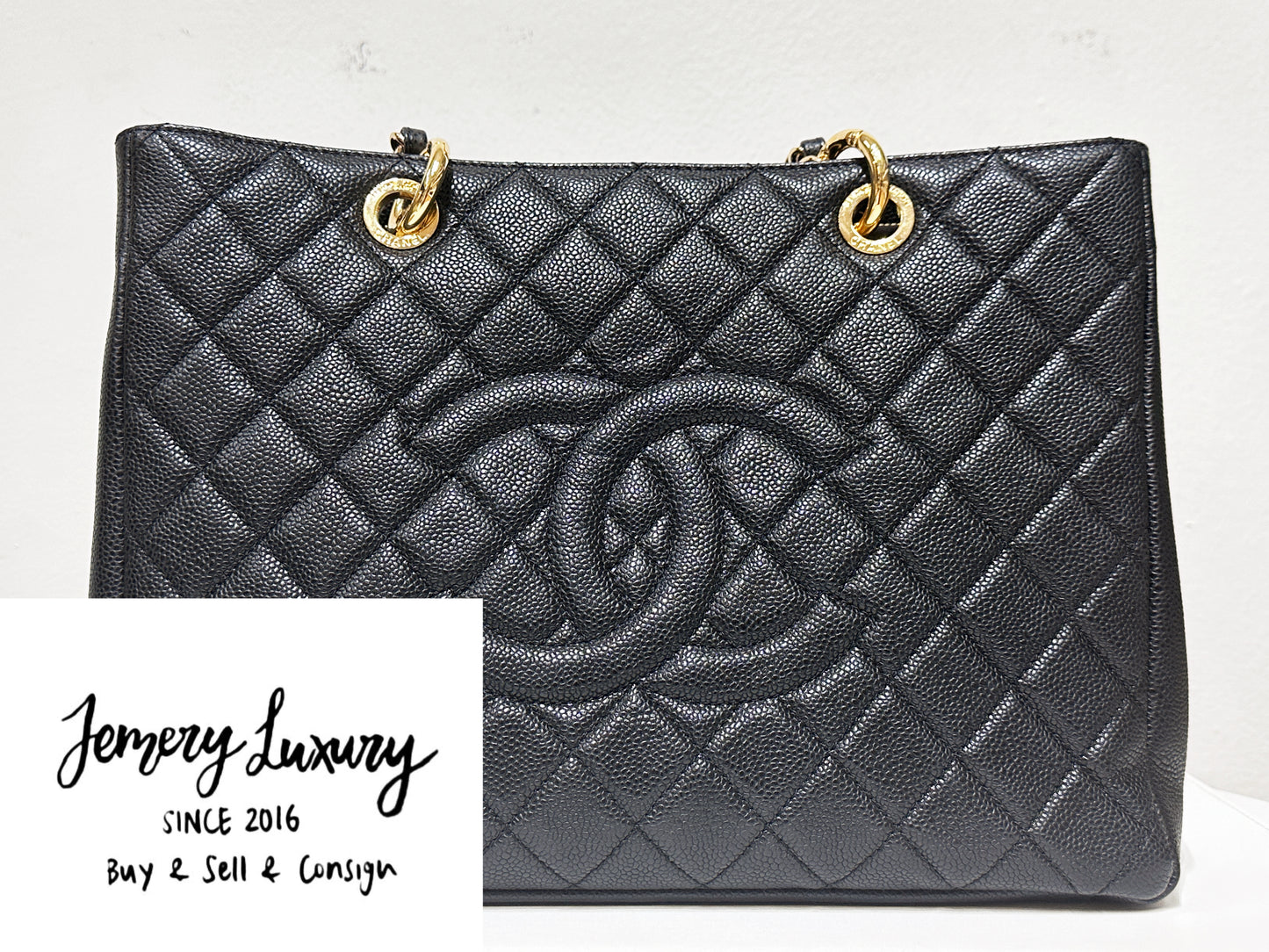 Chanel Caviar Grand Shopping Tote GST Black GHW 1640 holo card
