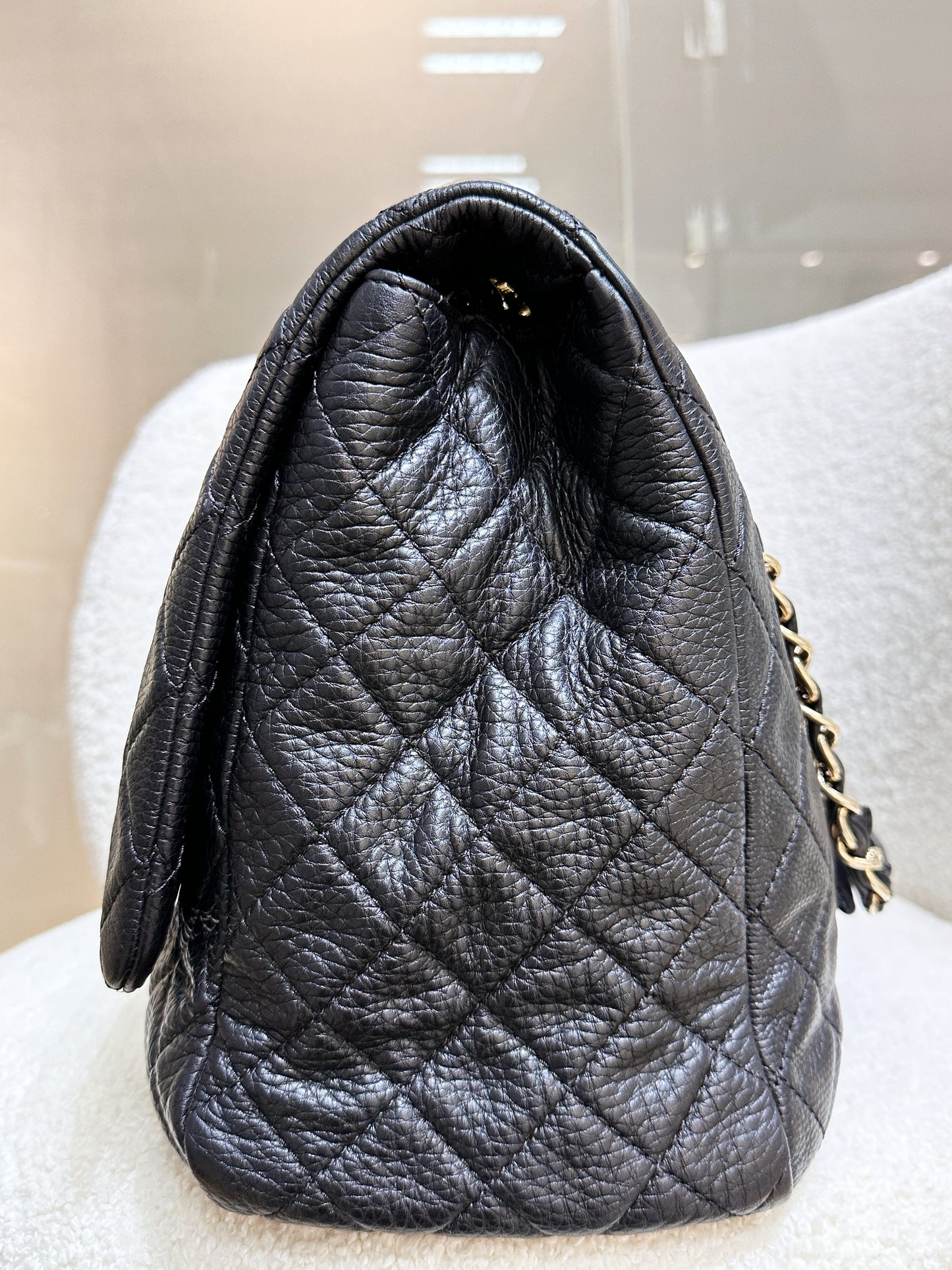 Chanel 2017 Calfskin Quilted XXL Travel Flap shoulder bag Black GHW 2354 holo card