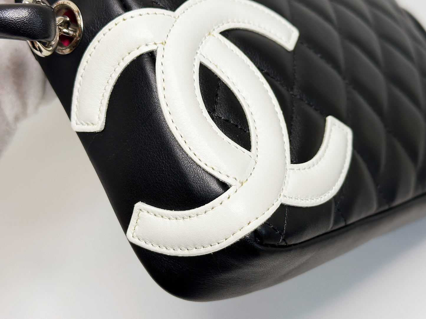Chanel Calfskin Quilted Cambon Pochette Black White 922 holo card