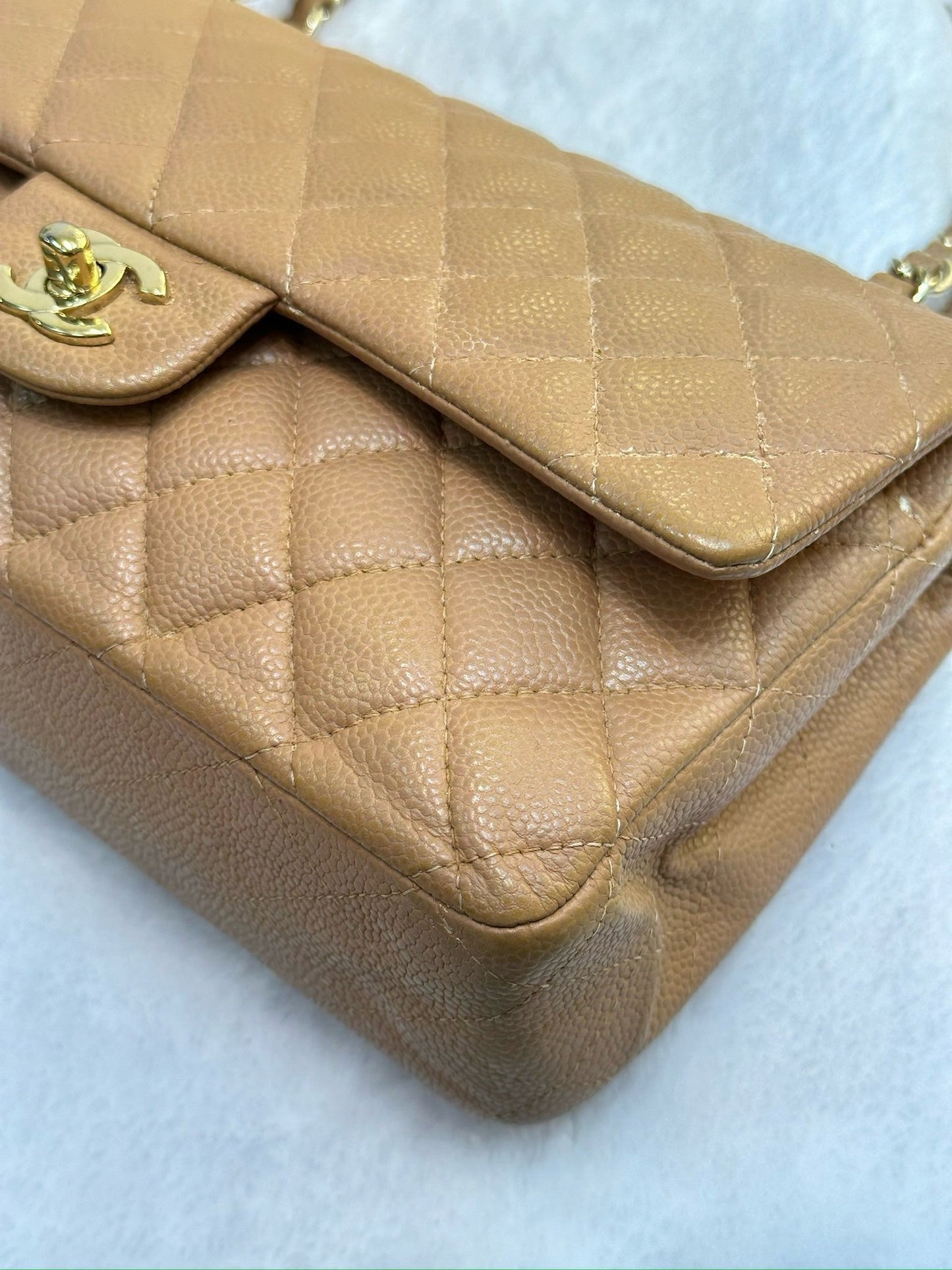 Chanel Medium Caviar Quilted Double Flap Beige Bag 258315 Holo Card