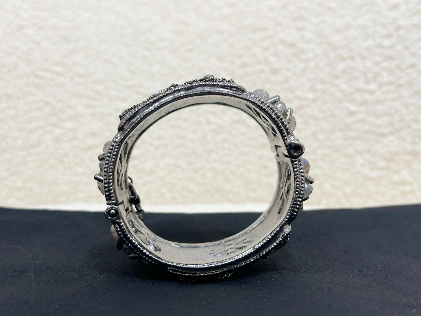 CHANEL SILVER FASHION JEWELRY BRACELET 12A GUNMETAL RHINESTONE BANGLE