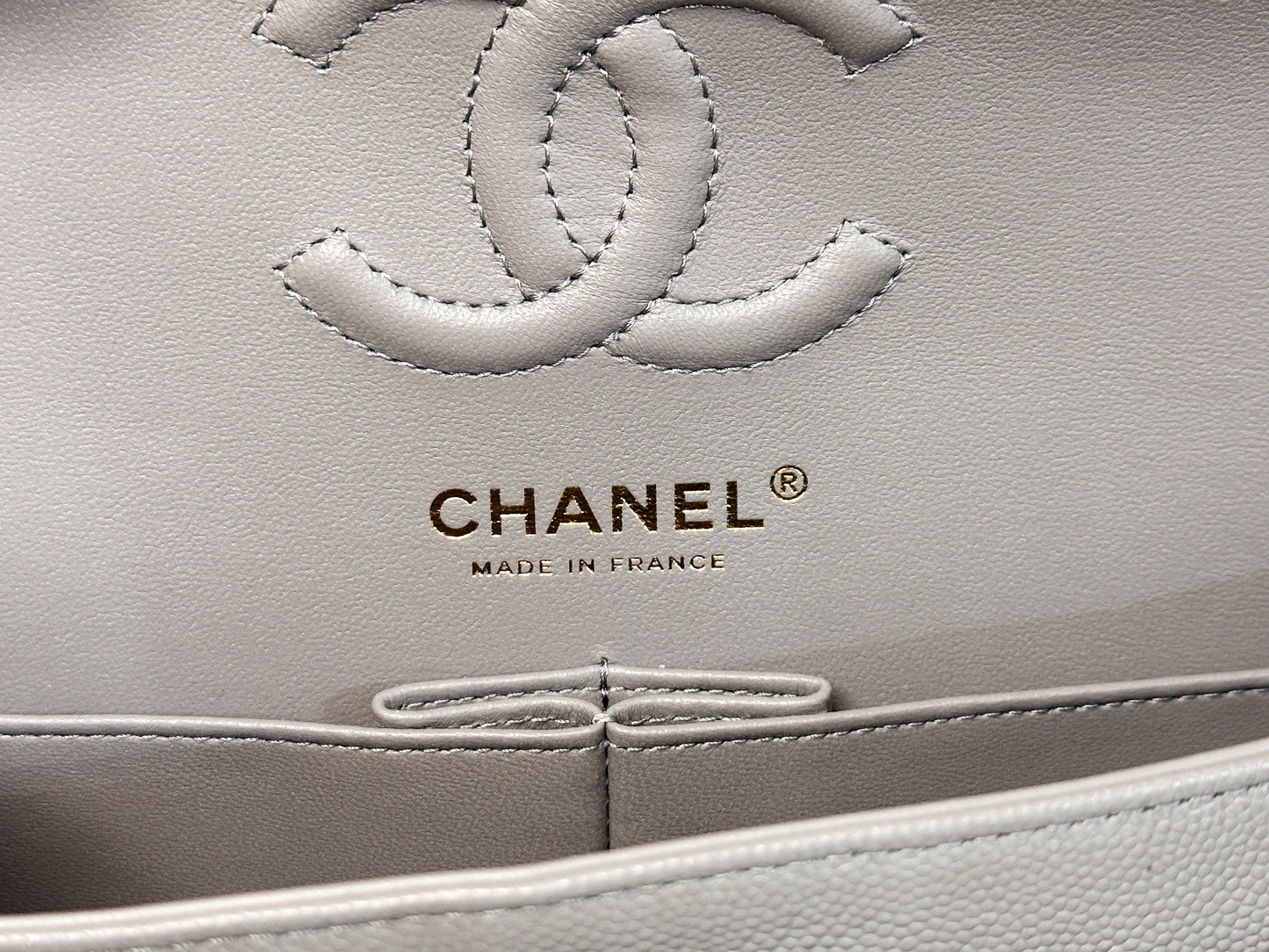 Chanel Small Caviar Quilted Double Flap Bag Grey LGHW EK81 microchip