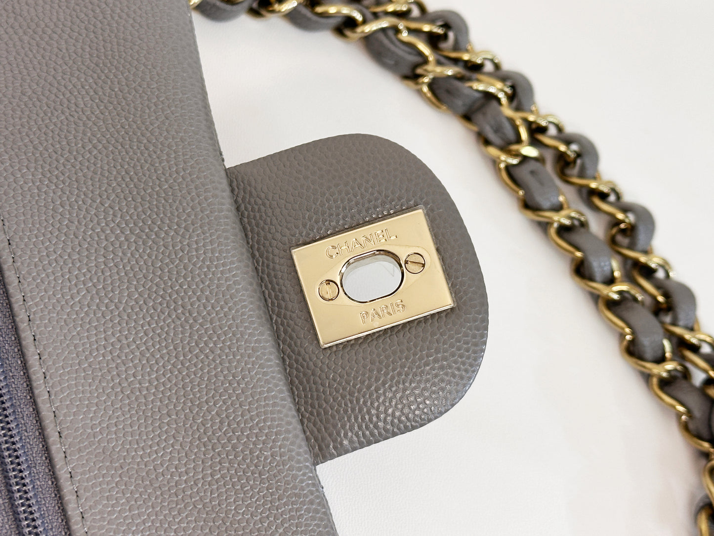 Chanel Small Caviar Quilted Double Flap Bag Grey LGHW EK81 microchip
