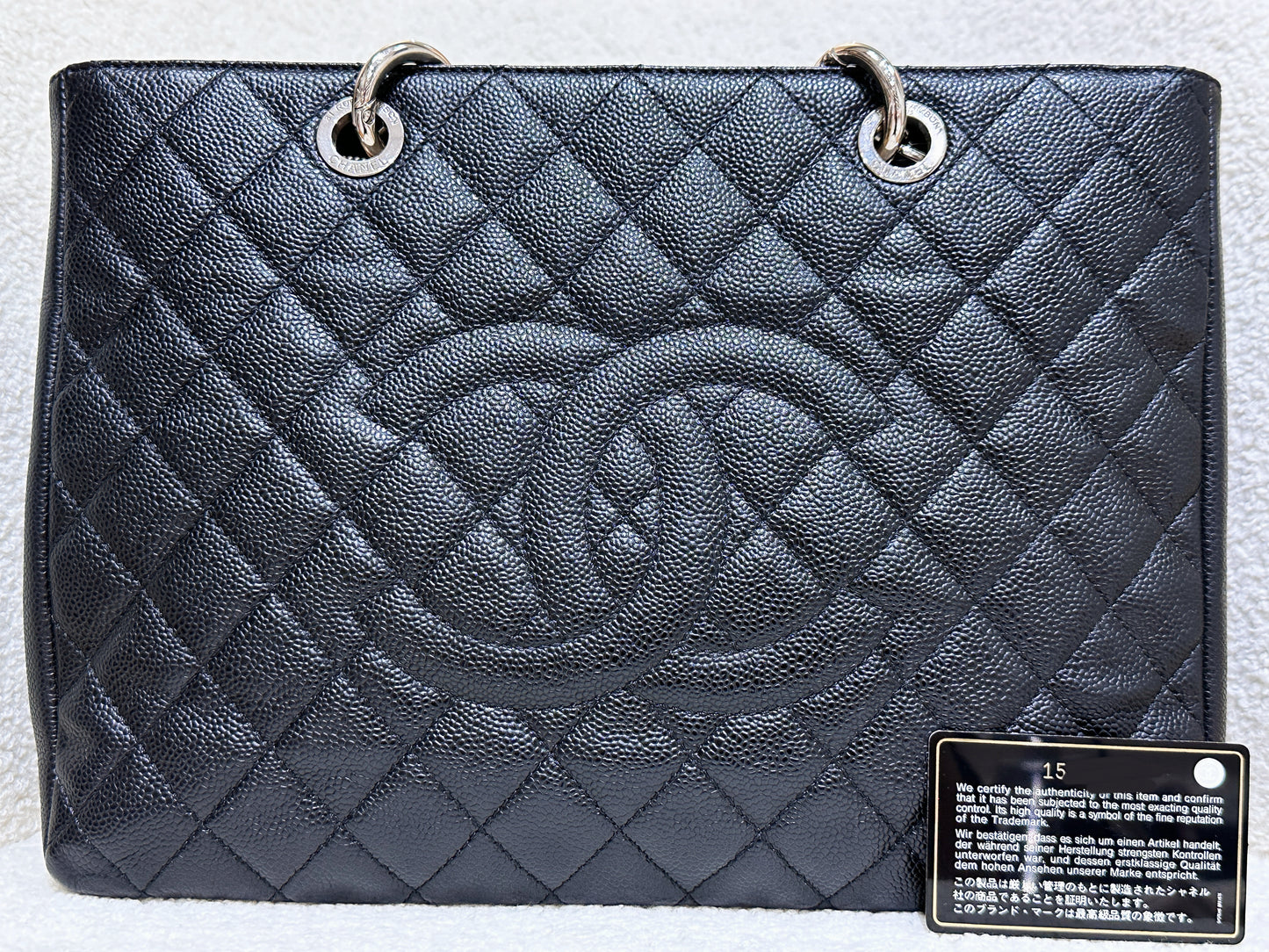 Chanel Caviar Grand Shopping Tote GST Black SHW 1594 holo card