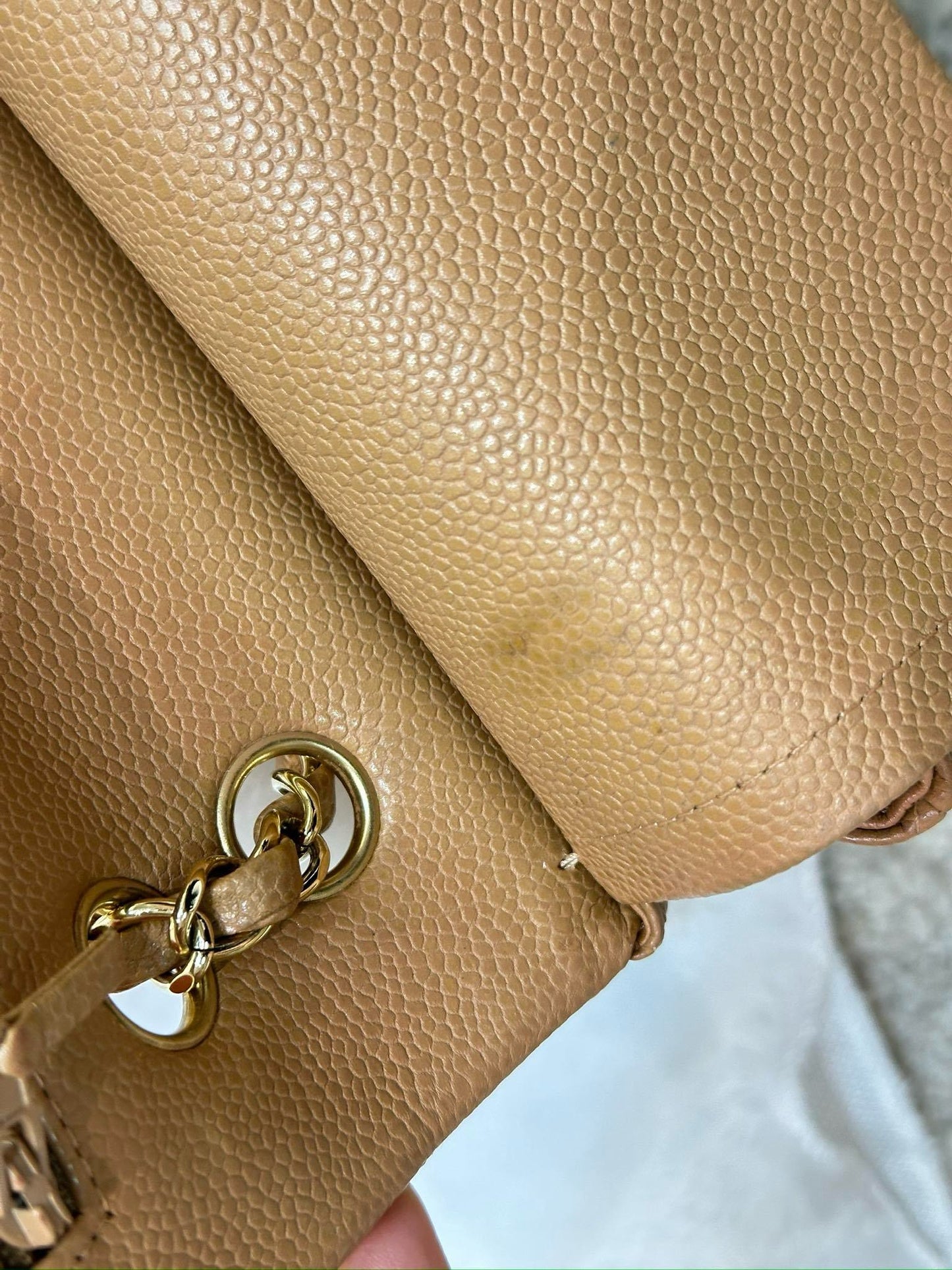 Chanel Medium Caviar Quilted Double Flap Beige Bag 258315 Holo Card