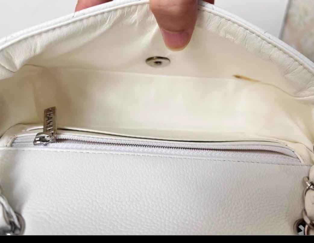 Chanel Mini Rectangular Caviar Classic White SHW 1877 holo card