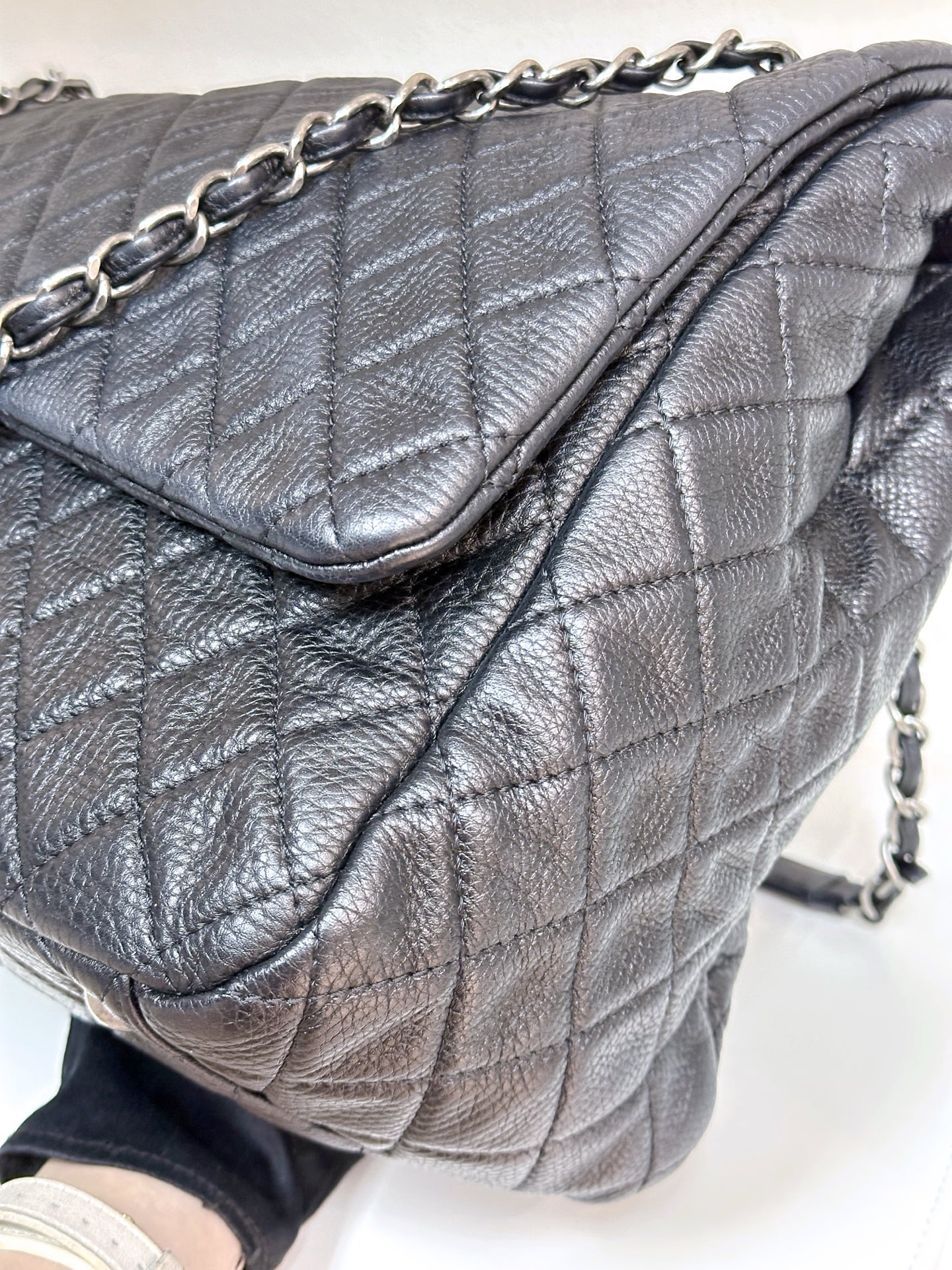 Chanel Calfskin Quilted XXL Travel Flap Bag Black 3038 holo card