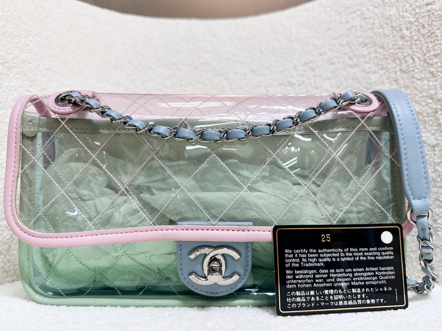 Chanel Coco Splash PVC Medium Flap Bag Pink/Green/Blue 254 holo card