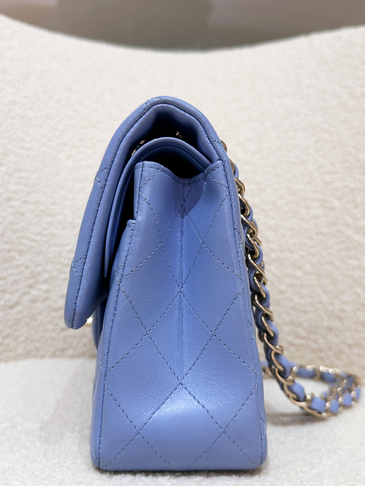 Chanel 21c Small Lambskin Classic Quilted Double Flap Bag Sky Blue GHW 3072 holo card