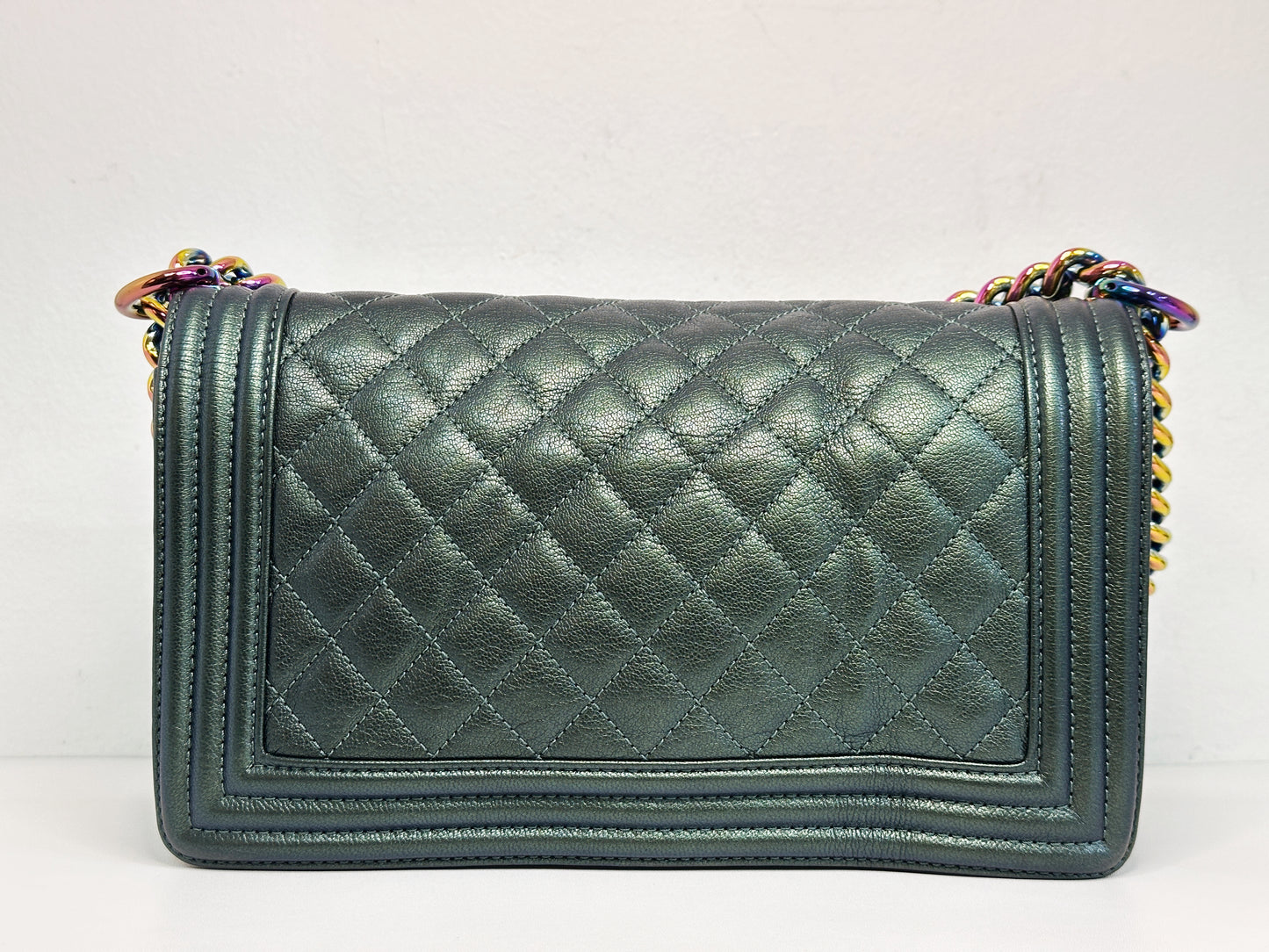 Chanel Iridescent Goatskin Quilted Medium LeBoy Flap Green 2176 holo