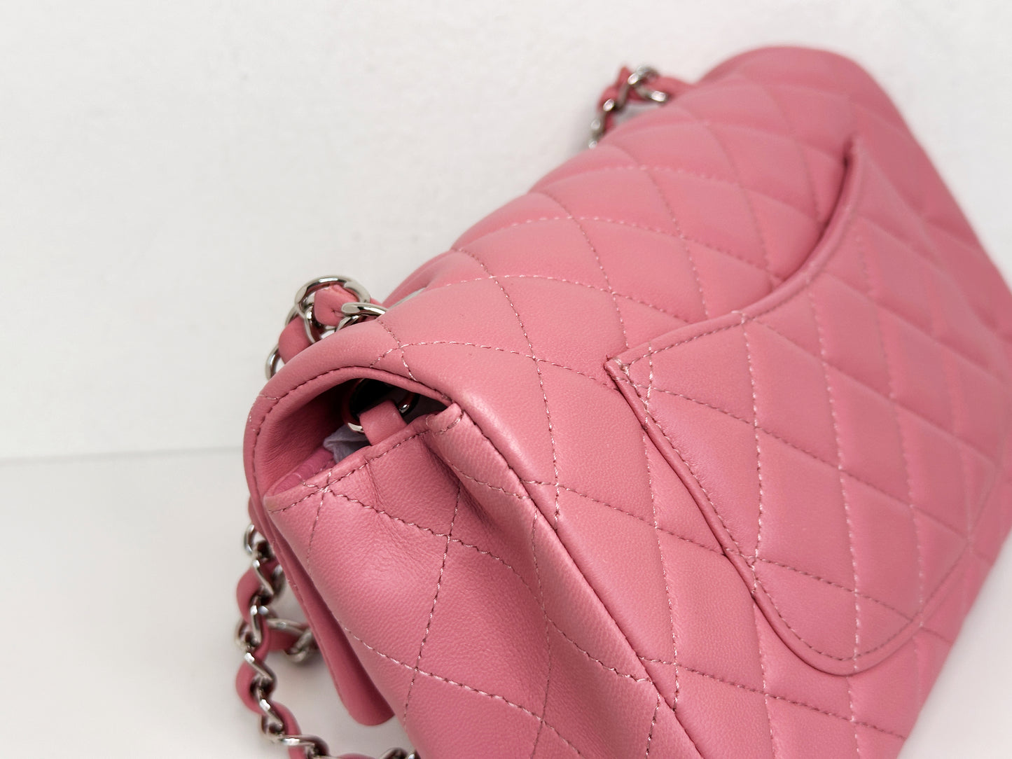 CHANEL Pink Lambskin Quilted Mini Rectangular Flap Bag Pink