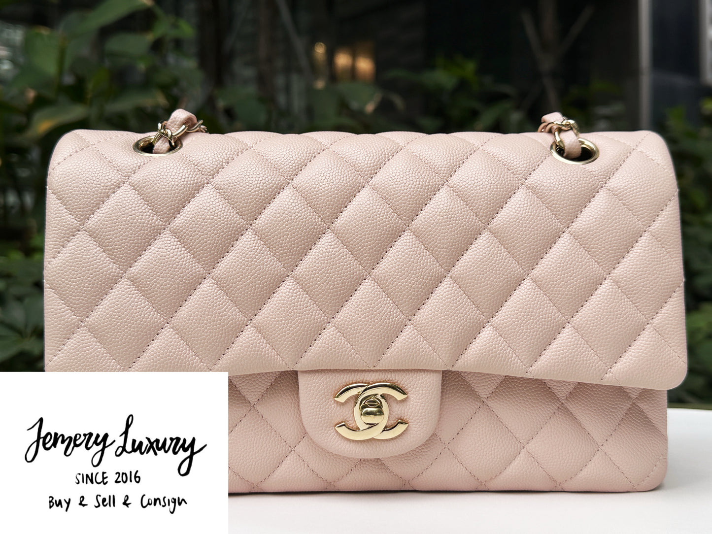Chanel Medium Caviar Quilted Double Flap Light Pink 21COutside