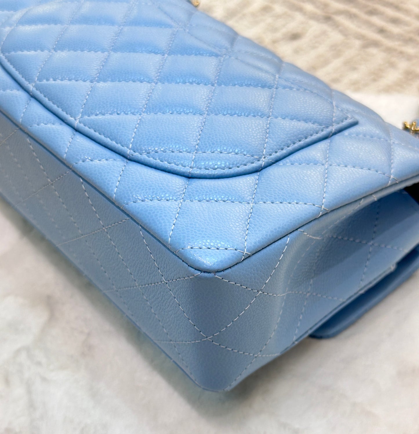 Chanel Small Classic Flap Ligth Blue Caviar Light Gold Hardware