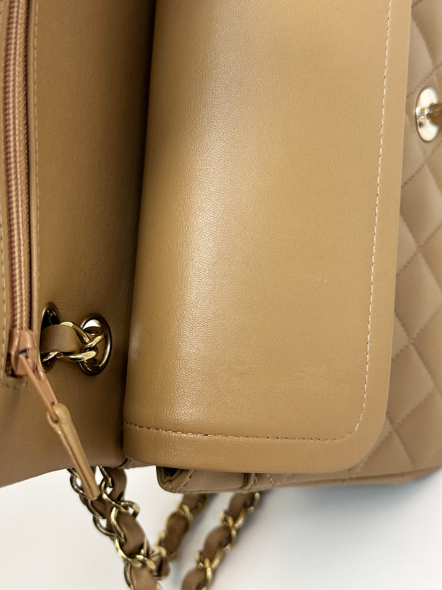 Chanel 22B Lambskin Classic Quilted Double Flap Medium LGHW Dark beige HH9G microchip