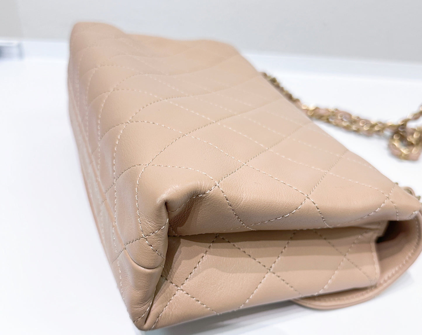 Chanel Engraved Flap Dark Beige Lambskin Gold Hardware