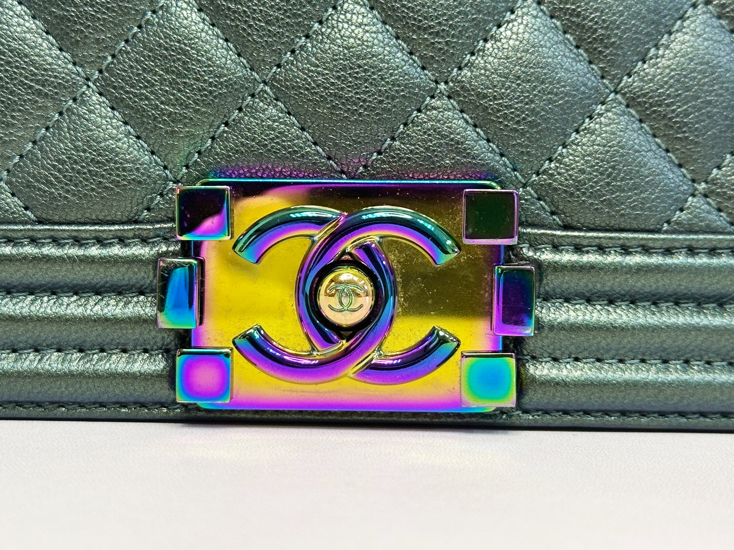 Chanel Iridescent Goatskin Quilted Medium LeBoy Flap Green 2176 holo