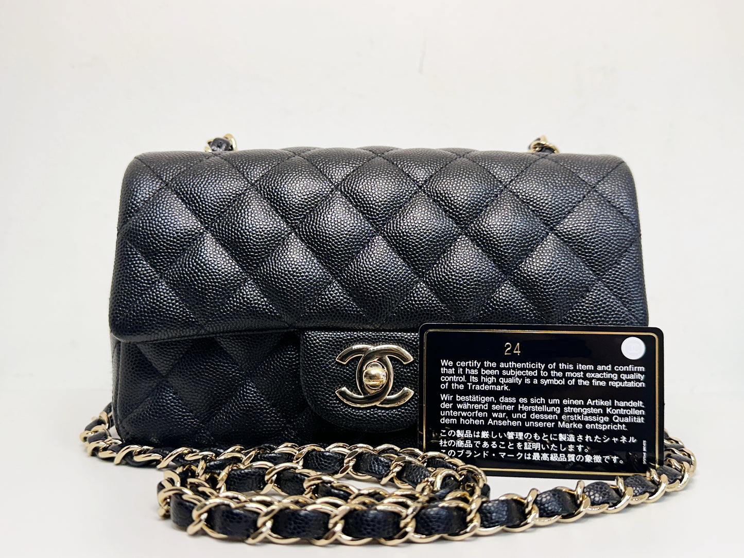 Chanel Mini Rectangular Classic Flap Black Bag 17B LGHW 2456 holo card