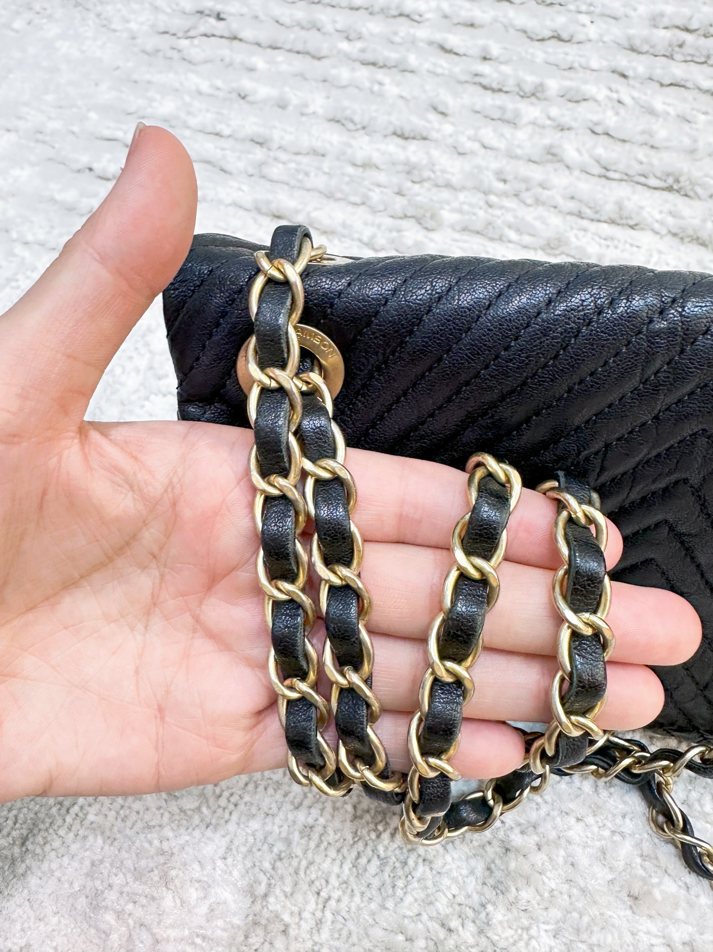 Chanel Black Chevron Leather Small Classic Flap Bag