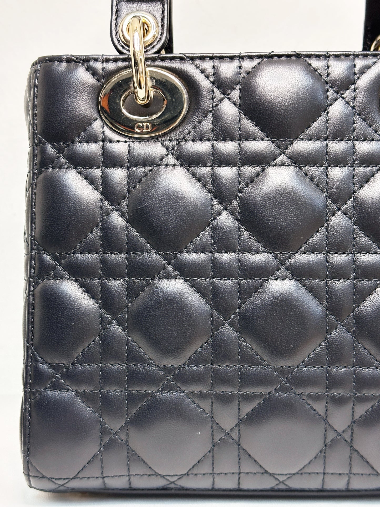 Christian Dior Small Cannage Lambskin My Lady Dior ABC Bag Black GHW