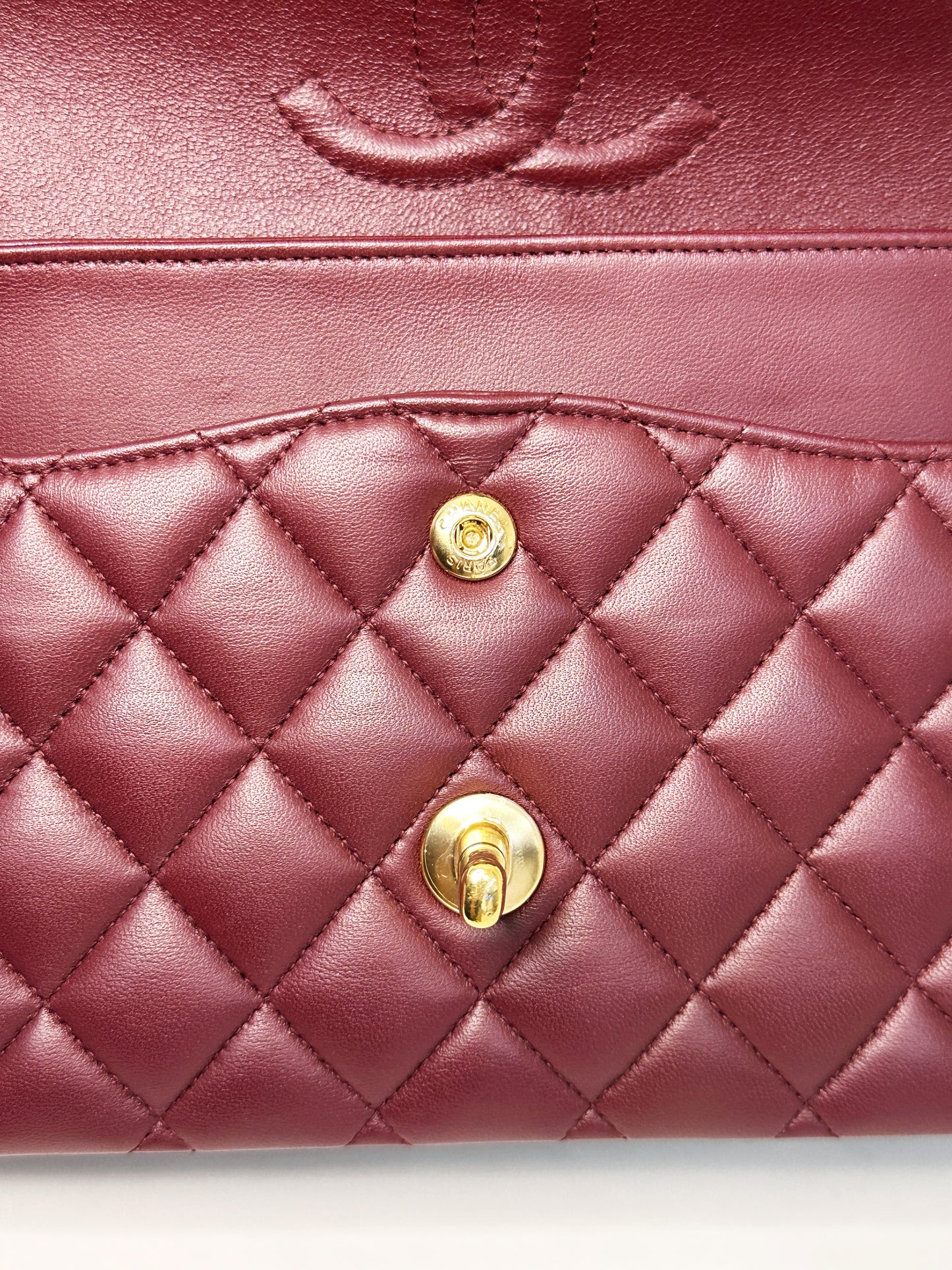Chanel Classic Quilted Lambskin Medium Double Flap Bag Burgundy 2173 holo