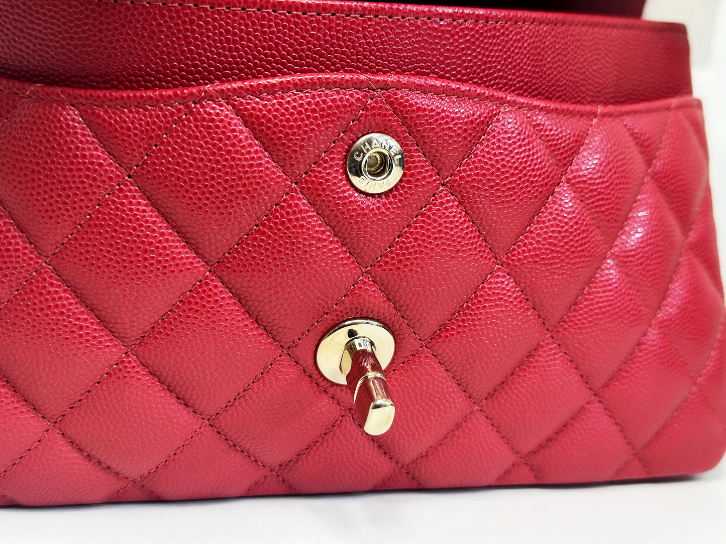 Chanel 19B Small Quilted Caviar Classic Double Flap Bag Red 2851 holo card