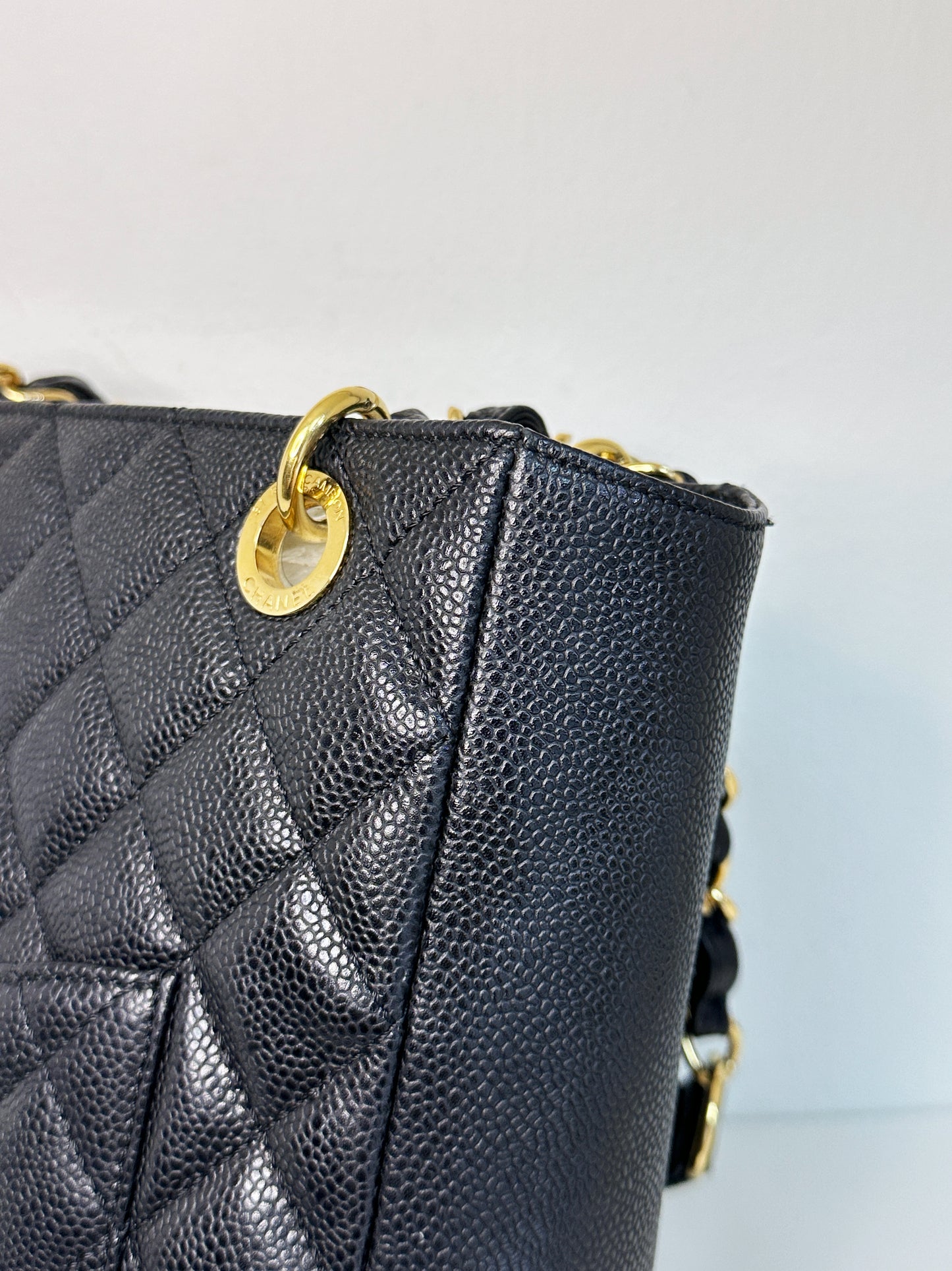 Chanel Caviar Quilted Petit Shopping Tote PST Black GHW 1602 holo card