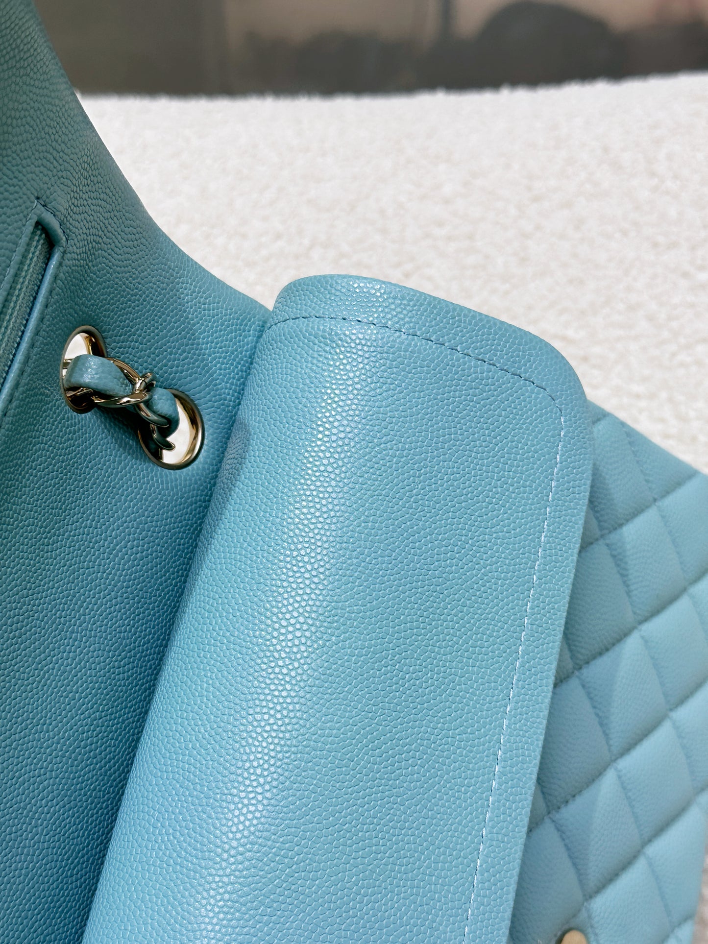 Chanel Classic Flap Medium 20C Tiffany Blue Caviar Light Gold Hardware 294 holo card