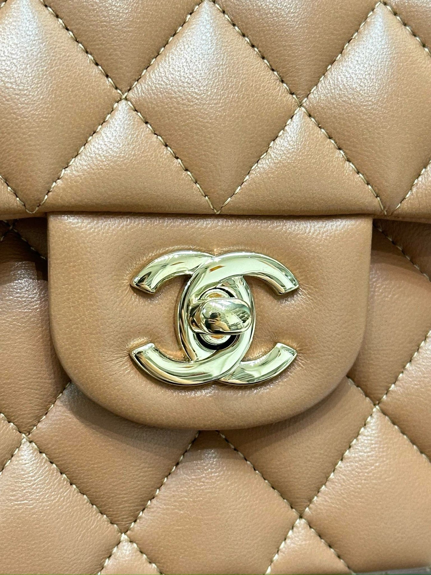 Chanel Small Lambskin Classic Double Flap Bag Dark Beige LGHW