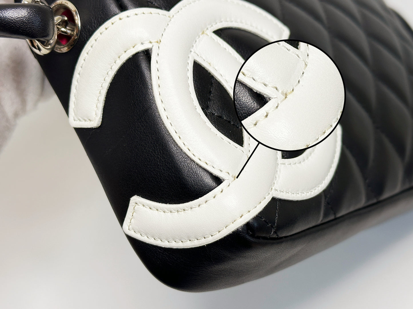 Chanel Calfskin Quilted Cambon Pochette Black White 922 holo card