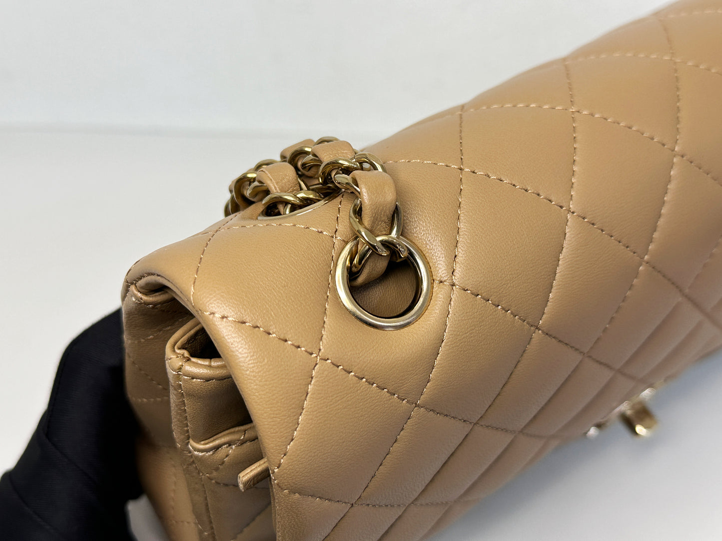 Chanel 22B Lambskin Classic Quilted Double Flap Medium LGHW Dark beige HH9G microchip