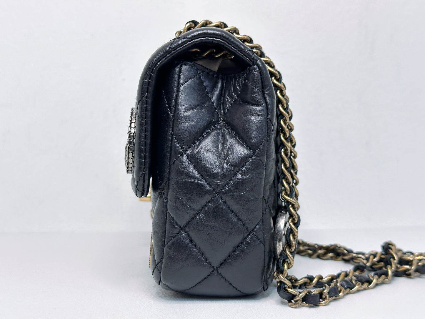 Chanel Mini Limited Edition Aged Calfskin Quilted Medallion Flap Black GHW 2063 holo card