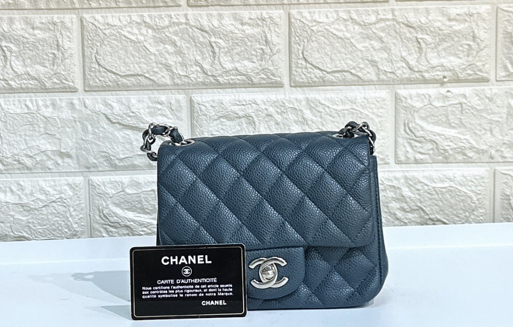 Chanel Classic Square Mini Flap in Blue Caviar and SHW