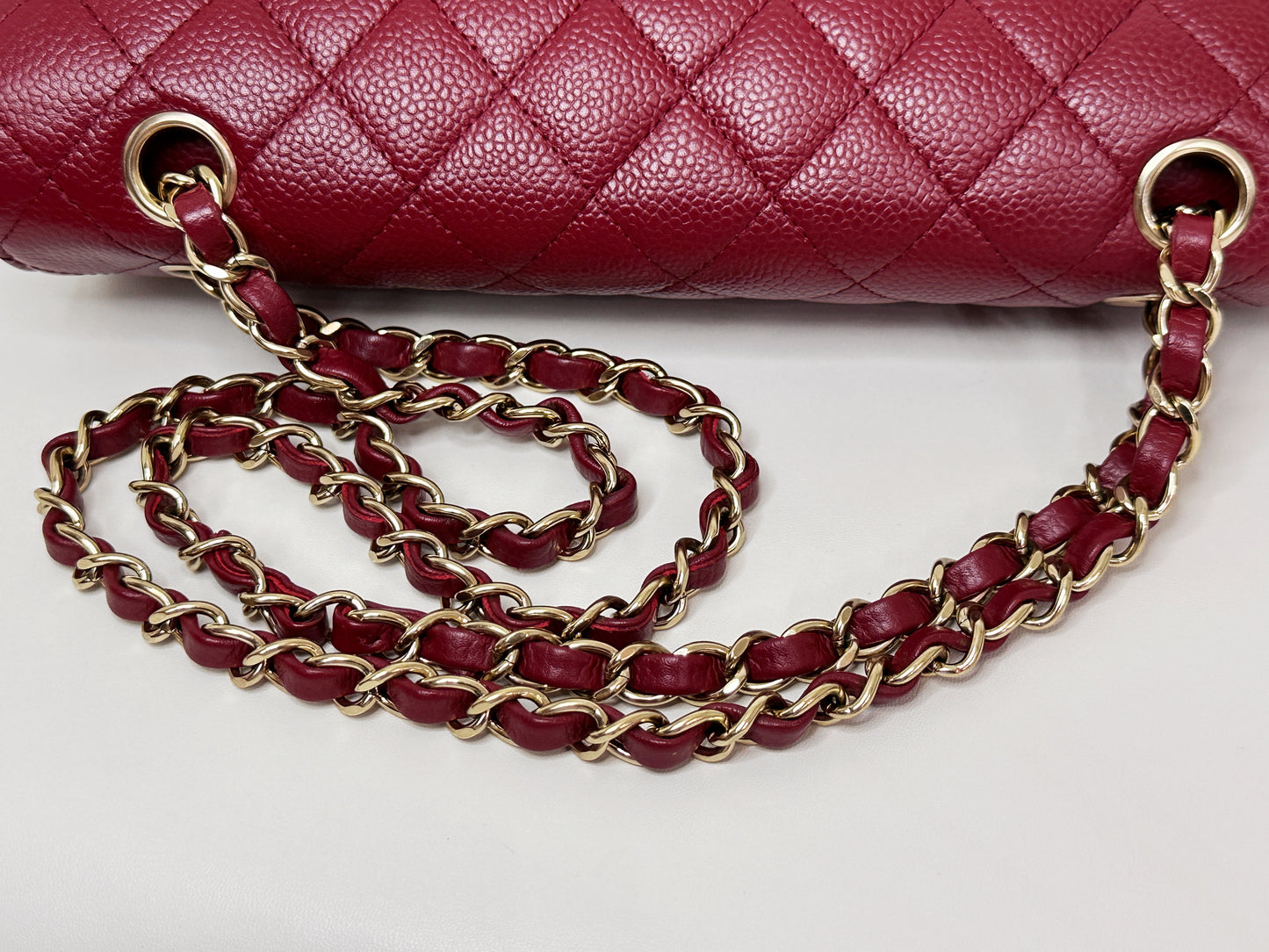Chanel Caviar Classic Quilted Medium Double Flap Bordeaux Bag 1307 holo card