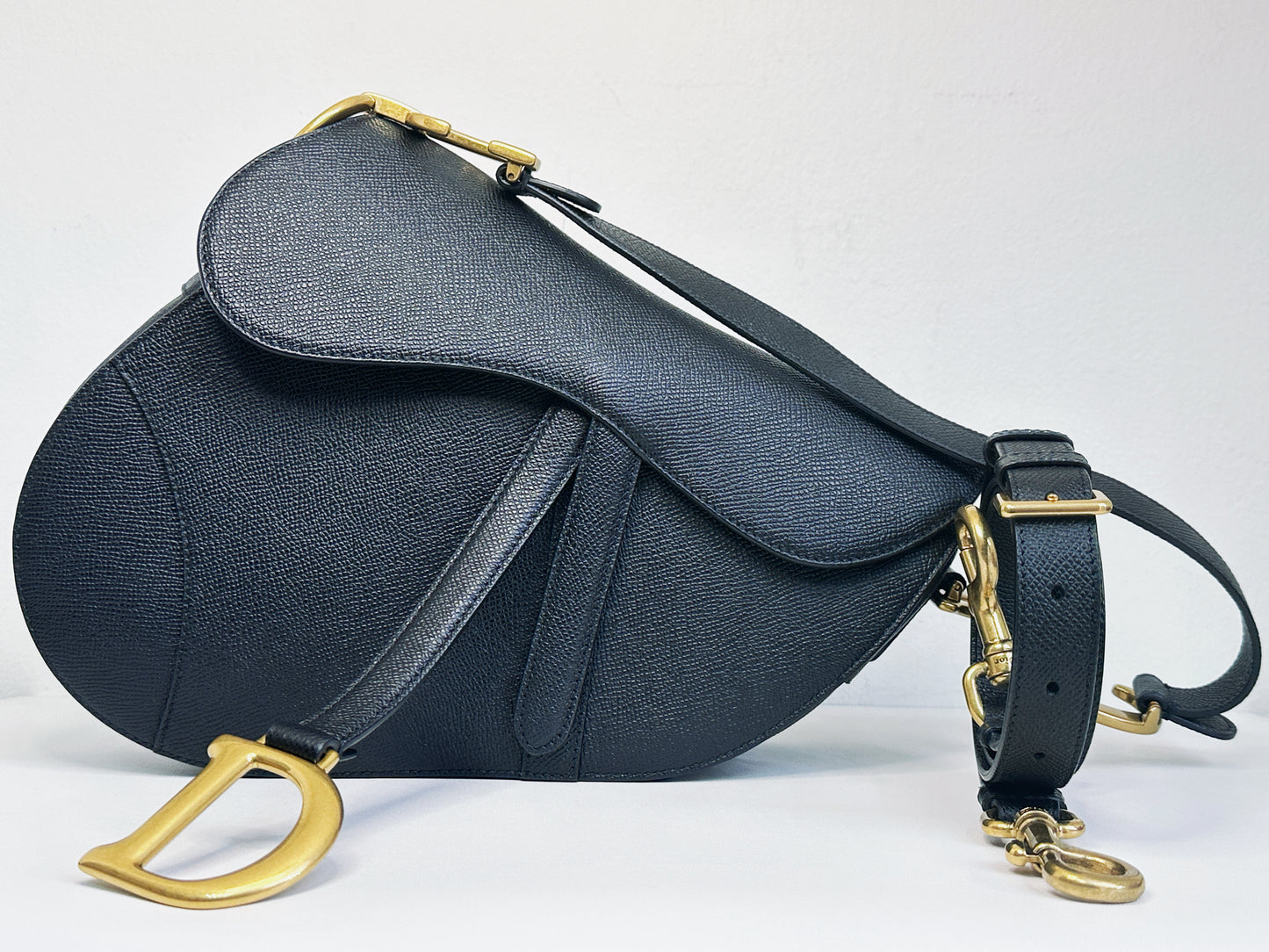 Christian Dior Saddle Bag with Strap Golden Saddle Black Calfskin 2022 year