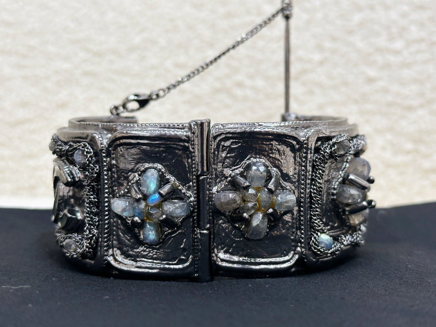 CHANEL SILVER FASHION JEWELRY BRACELET 12A GUNMETAL RHINESTONE BANGLE