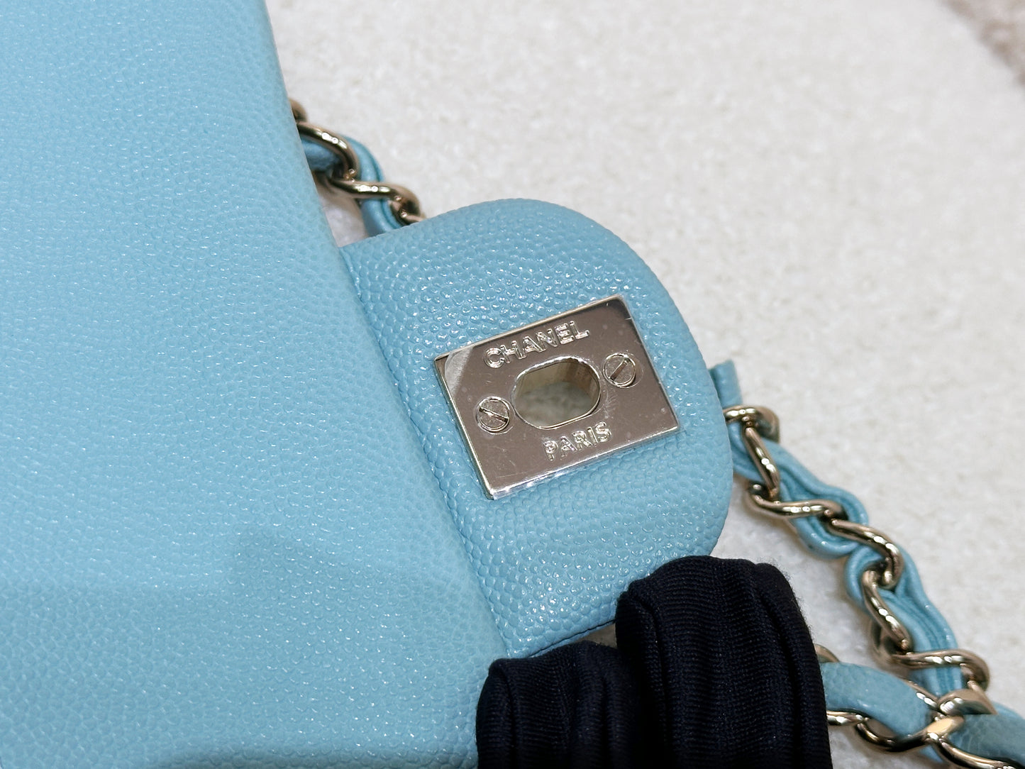 Chanel Classic Flap Medium 20C Tiffany Blue Caviar Light Gold Hardware 294 holo card