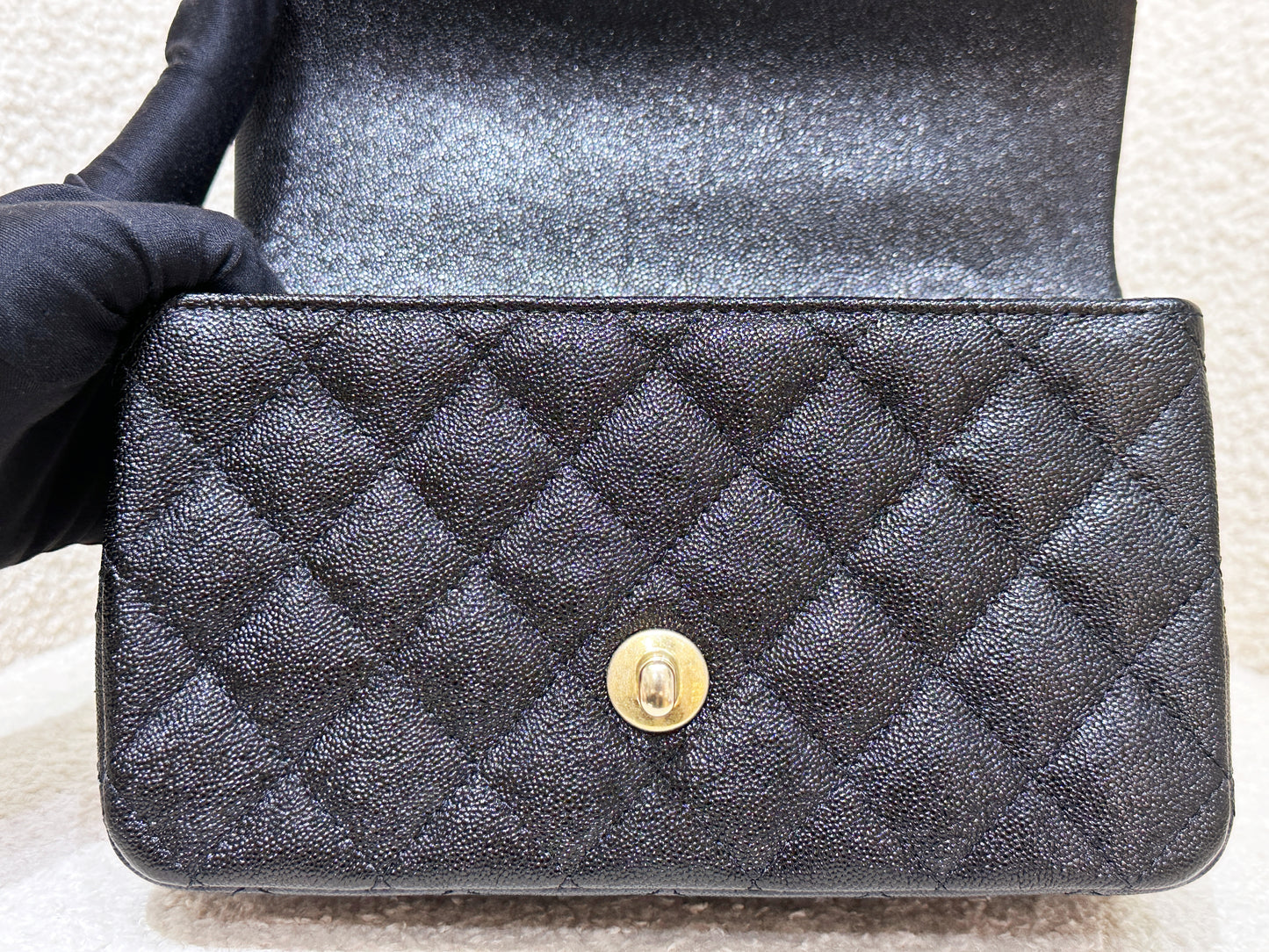 Chanel Mini Rectangular Top Handle Flap Bag Black Caviar GHW 3126 holo card