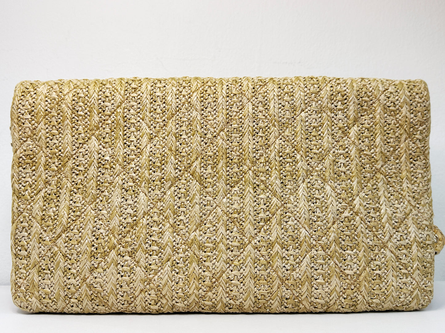 Chanel CC Woven Clutch Gold Natural Raffia Antique Gold Hardware 2502 holo