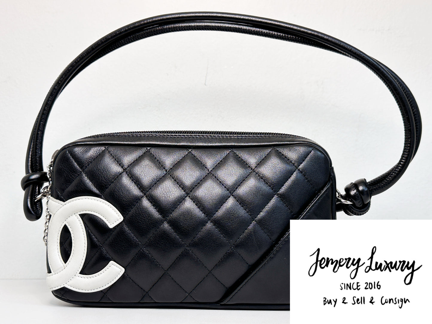 Chanel Calfskin Quilted Cambon Pochette Black White 92 holo card