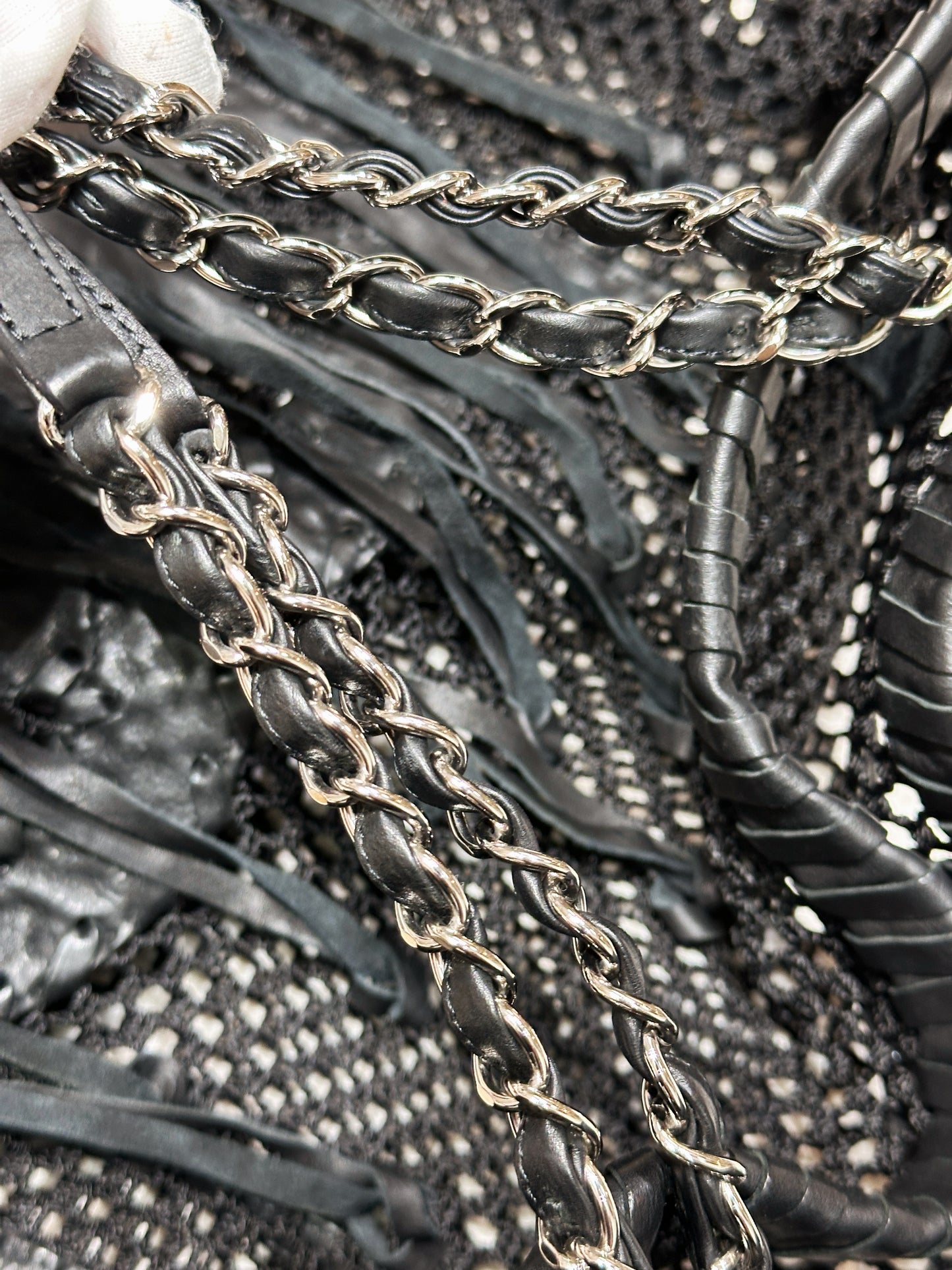 Chanel Limited Edition Resort Black Fringe Mesh Tote Bag 1426 holo