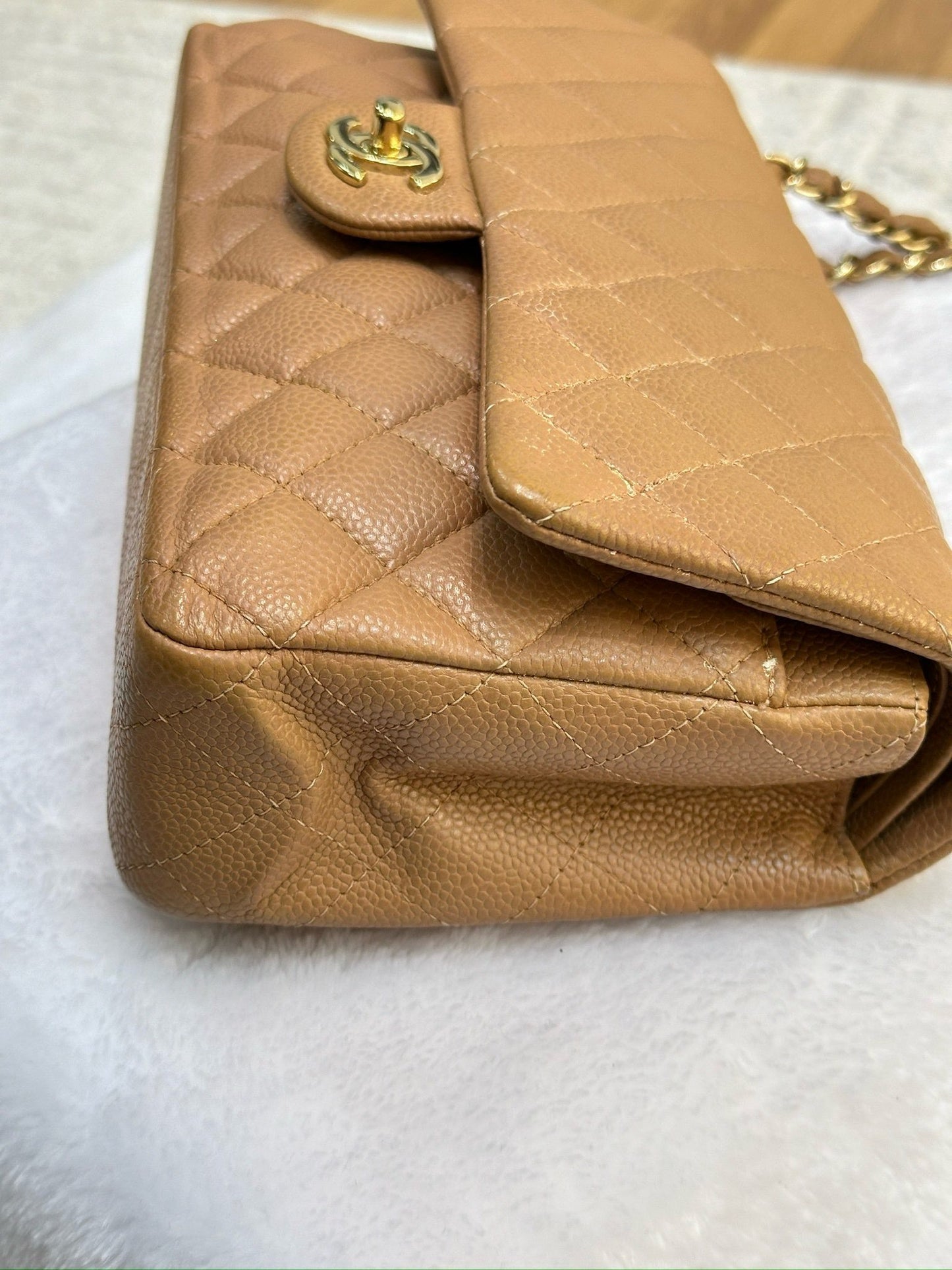Chanel Medium Caviar Quilted Double Flap Beige Bag 258315 Holo Card