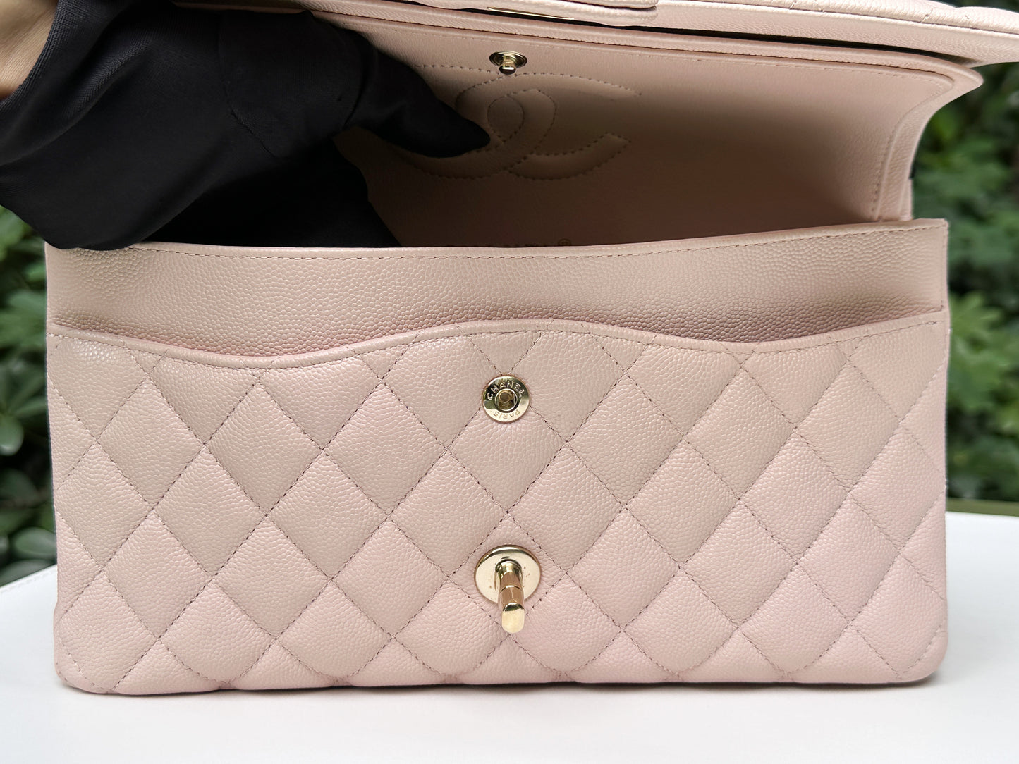 Chanel Medium Caviar Quilted Double Flap Light Pink 21COutside