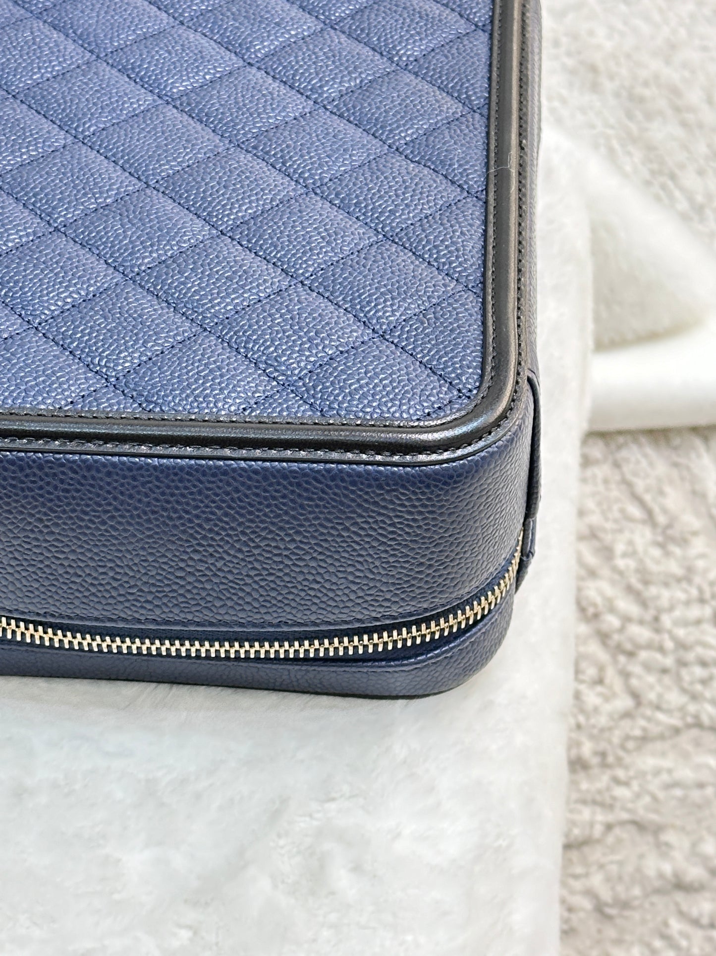 Chanel Filigree Vanity Case Quilted Caviar Medium Blue