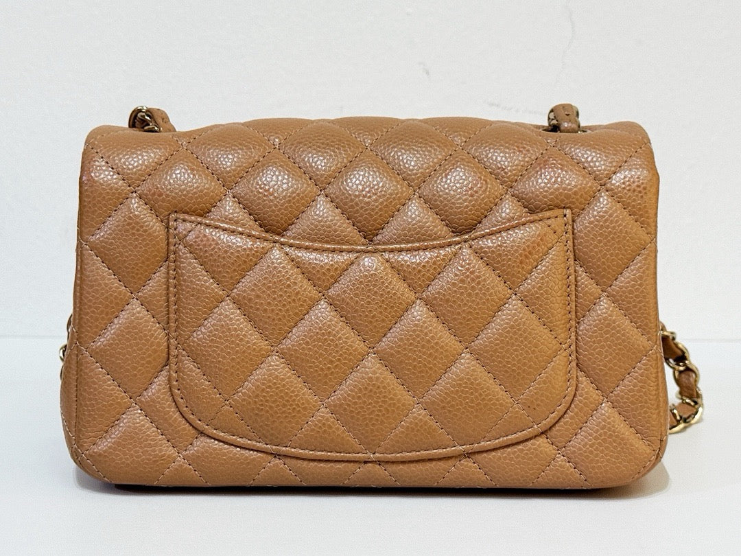 Chanel Classic Mini Rectangular Caviar Dark Beige Bag GHW 2598 holo
