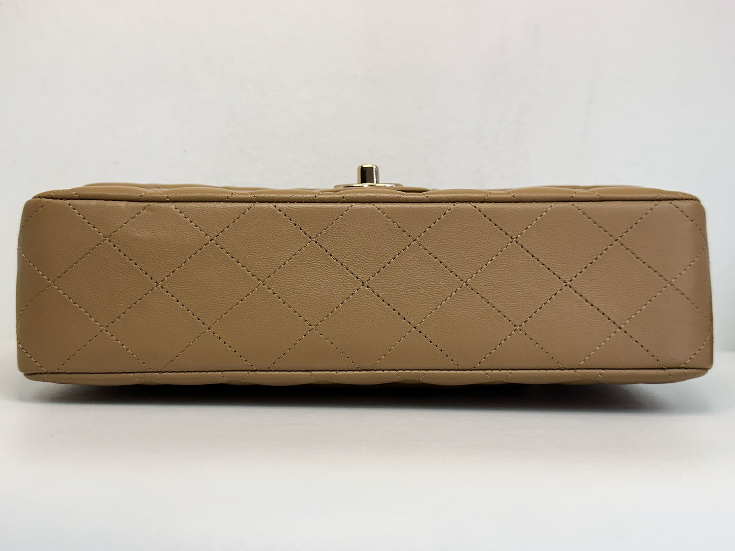 Chanel 22B Lambskin Classic Quilted Double Flap Medium LGHW Dark beige HH9G microchip