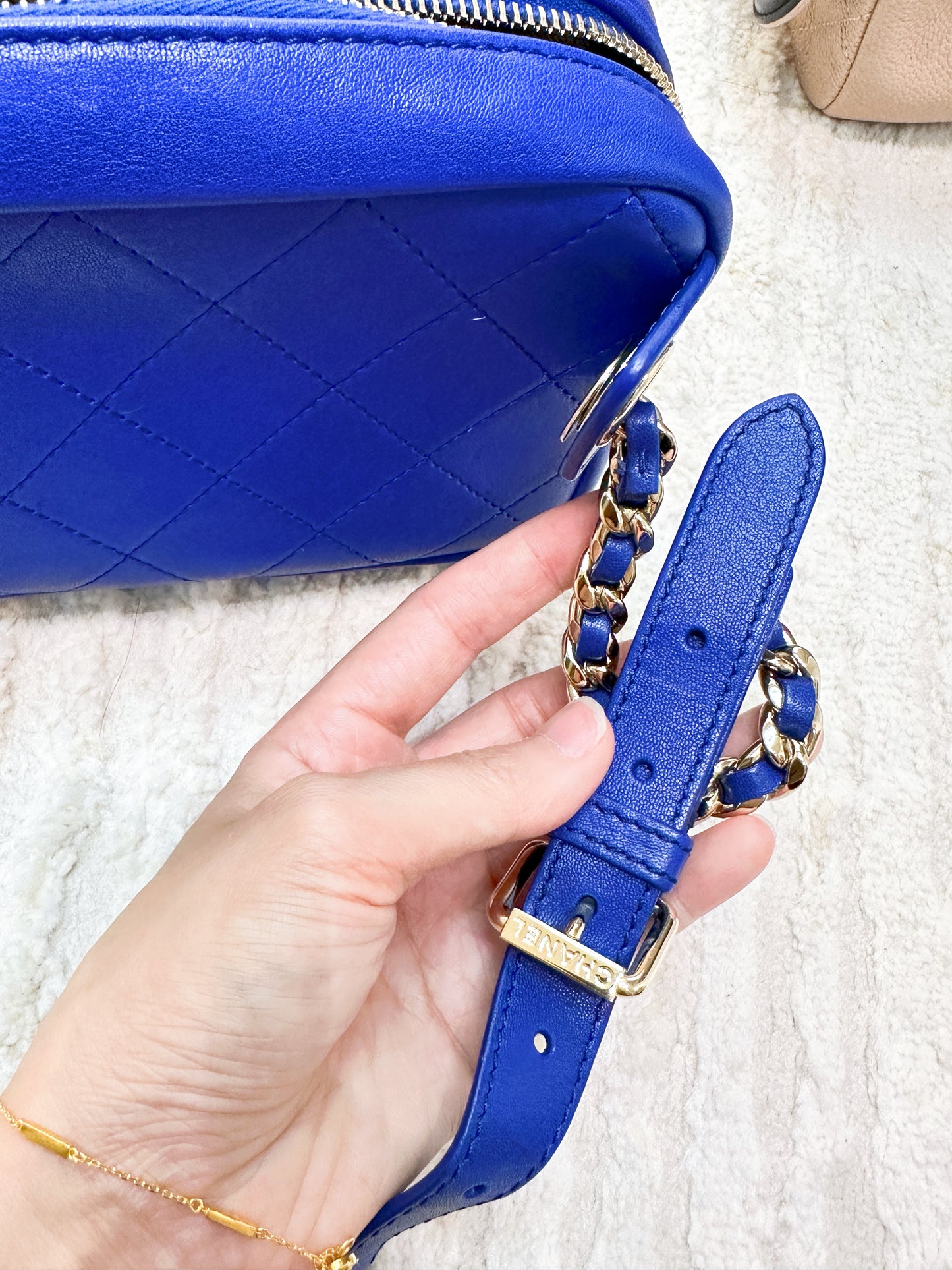 CHANEL Calfskin Casual Trip Waist Bag Blue