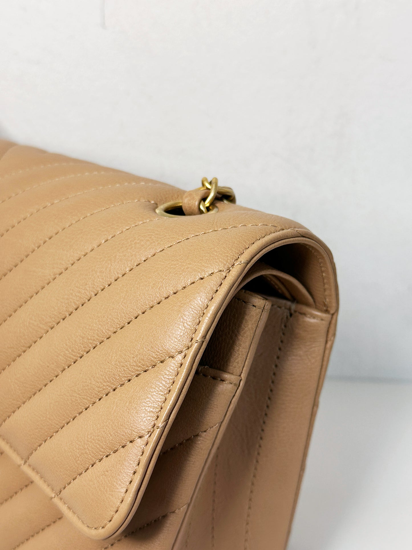 Chanel Calfskin Chevron Quilted Medium Double Flap Beige 2383 holo card